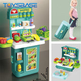 4in1 Mobile Store Table Pretend Play Suitcase Trolley Case Stall Supermarket Grocery Cashier Set Toy