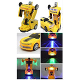 Battery Operated Robot Car Automatically Transforming Toy with 3D Light and Sound for Kids