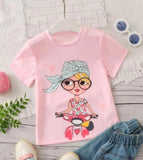 1 pcs stitched cotton tee shirt-bandana scooter girl graphic tee