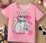 1 pcs stitched cotton tee shirt-coffee cat graphic tee