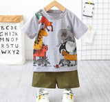 2 pcs stitched cotton tee shirt and cotton shorts- jungle animals graphic set