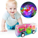 Mini Automatic Flashing Transparent Gear Bus With LED Sound And Light Cartoon Model